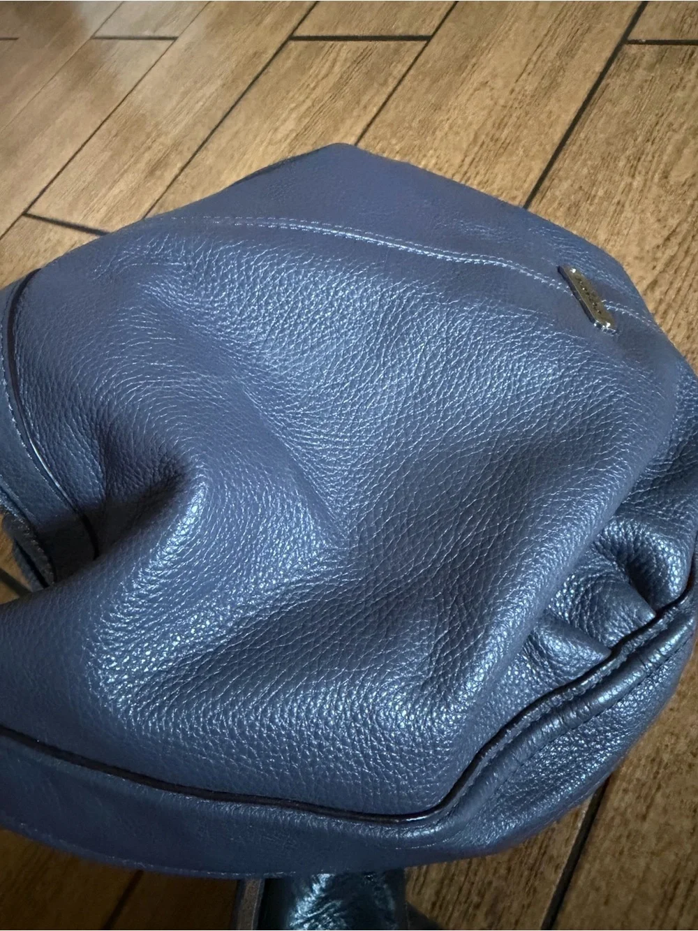 COACH Leather Hobo Shoulder Bag Slate Blue Gray Pebbled Leather Tassel